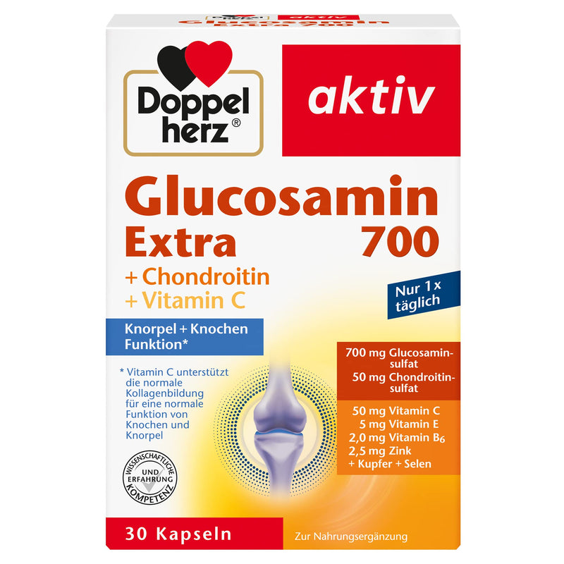 Doppelherz Glucosamine 700 Extra s chondroitinem - S vitaminem C per normální funkci chrupavky a kosti - 1 x 30 tobolek - NewNest Australia