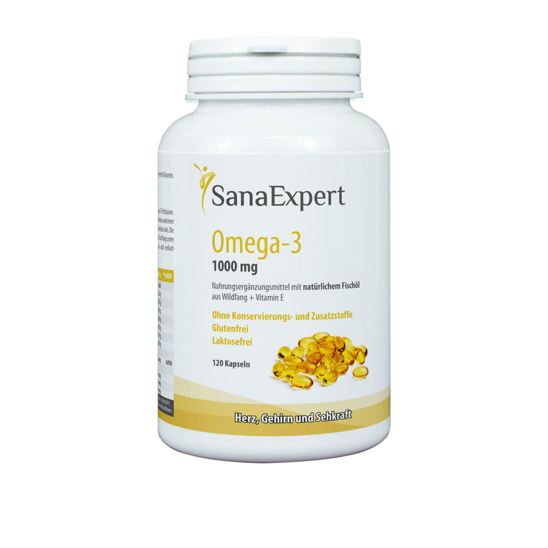 SanaExpert Omega-3 fatty acids, 1000 mg, with natural wild-caught fish oil and vitamin E, for brain, heart and vision, 2-month pack of 120 capsules (1) 1 - NewNest Australia