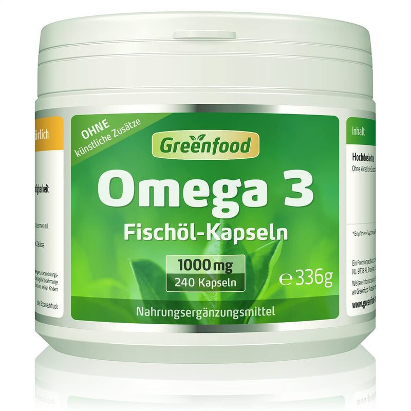 Greenfood Omega 3 fish oil (high dosage, no artificial additives, no genetic engineering, 1000 mg), 240 capsules, 240 pieces (pack of 1) - NewNest Australia