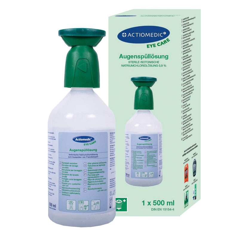 Actiomedic Eye Wash With Sodium Chloride Solution 0.9% In Single Box, Sterile Eye Cleaner For Work, Eye Wash Bottle With Saline Solution, First Aid With Ergonomic Dish Head, 500 Ml - NewNest Australia