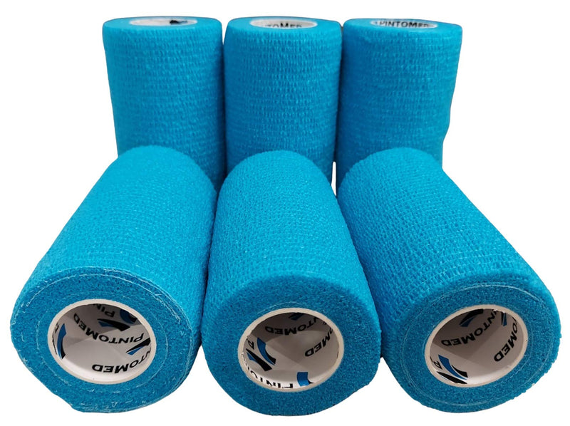 Pintomed Self-Adhesive Bandage Stretched - 6 X Light Blue Bandages Rolls - 10 Cm X 4.5 M Cohesive Bandage Bandage Fixation Bandage Self-Adhesive Health Plaster Sports Tape Piece For Wrist Leg Arm Vet - NewNest Australia