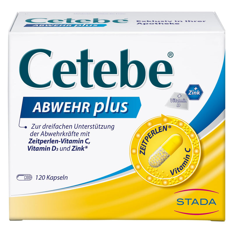 Cetebe Defense plus - dietary supplement for triple support of the immune system with TIME PEARLS - vitamin C, vitamin D and zinc - 1 x 120 capsules 120 pieces (pack of 1) - NewNest Australia