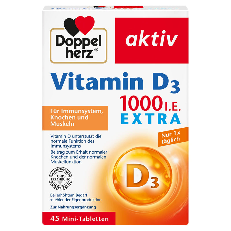 Doppelherz Vitamin D 1000 - Vitamin D as a contribution to the normal function of the immune system, bone and muscle function - 45 mini tablets 45 pieces (pack of 1) - NewNest Australia