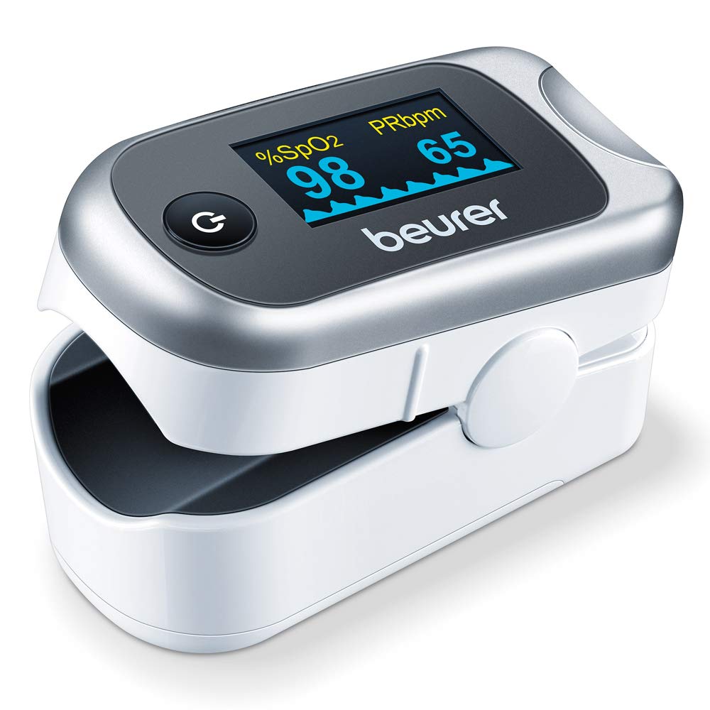 Beurer PO 40 pulse oximeter, measurement of oxygen saturation (SpO₂), heart rate (pulse) and perfusion index (PI), painless use, color display, gray single - NewNest Australia