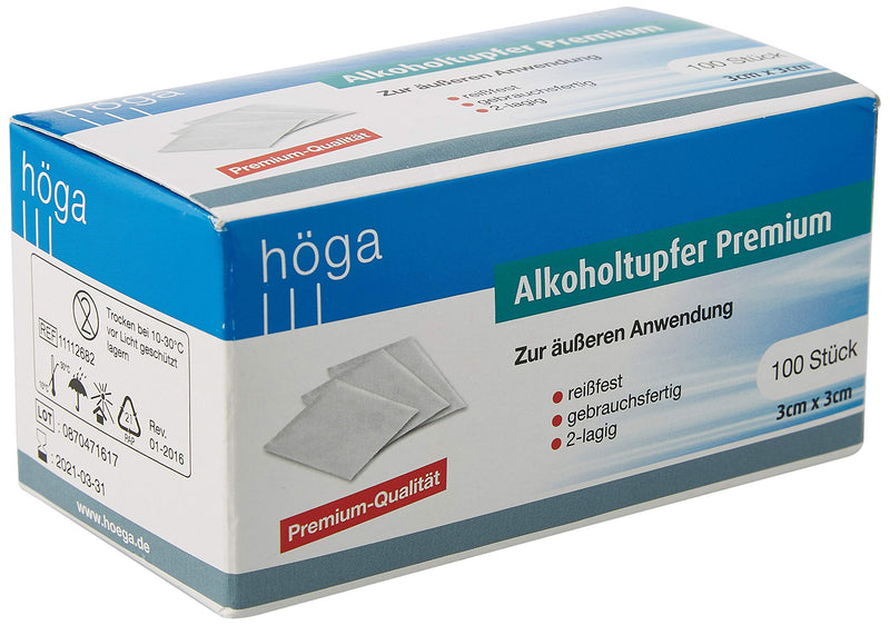 Höga-Pharm Premium alcohol swabs, for external use, tear-resistant, ready to use, 2-ply, pack of 1 (1 x 100 pieces) - NewNest Australia
