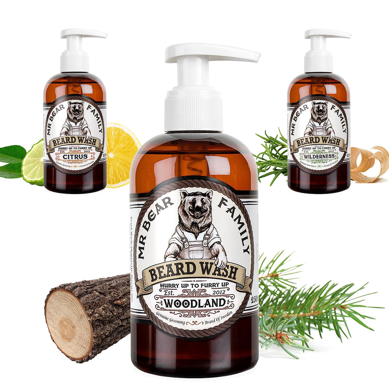 Mr Bear Family Natural Beard Shampoo for Men 250ml - Woodland - more moisture for a fuller, healthier beard - 2-in-1 beard soap and beard conditioner - Beard Shampoo Men - NewNest Australia