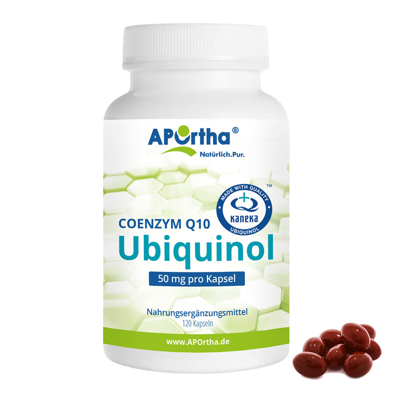 APOrtha Kaneka Ubiquinol Coenzyme Q10 50 mg 120 capsules I Premium CoQ10 capsules high dose 50 mg I High bioavailability thanks to bioactive ubiquinol I 2-fold patented raw material I Daily dose 2 capsules - NewNest Australia