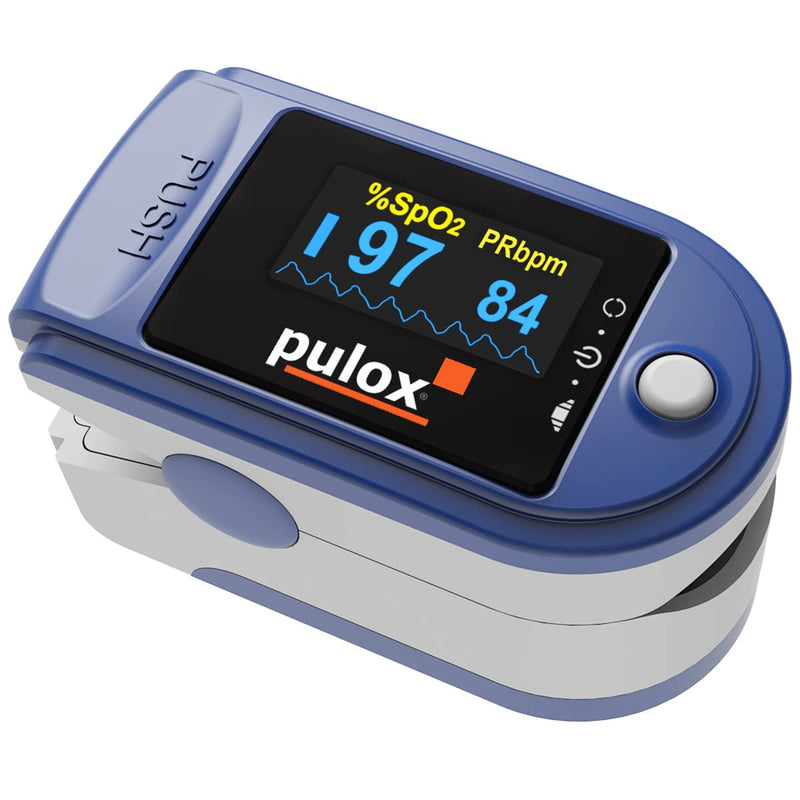 Pulse oximeter PULOX PO-200 Solo in blue Finger pulse oximeter for measuring the pulse and oxygen saturation on the finger - NewNest Australia