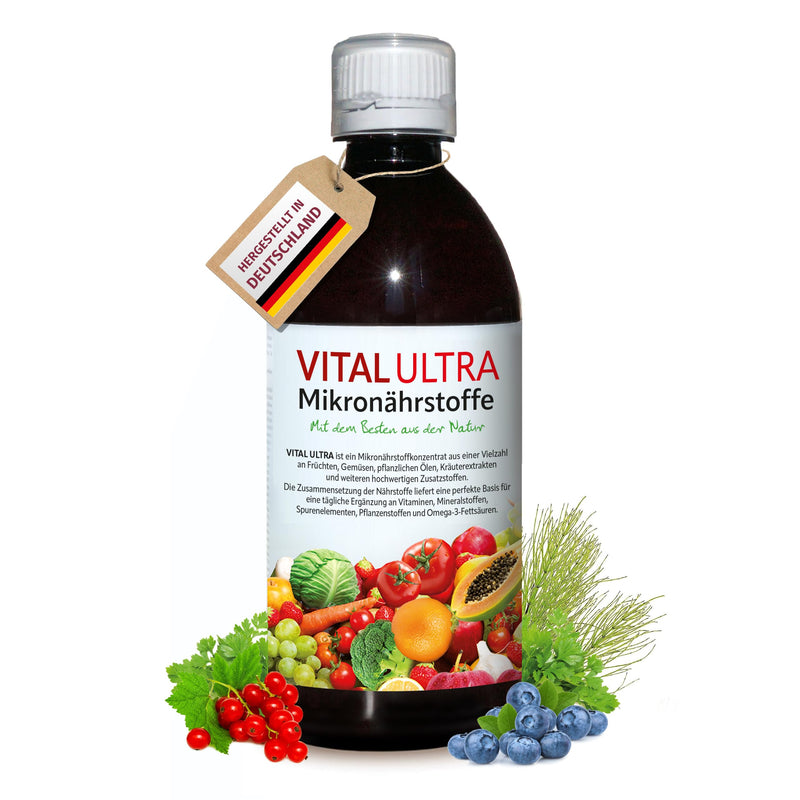Vital Ultra, 480 ml, micronutrient concentrate with vitamins, minerals, trace elements, plant substances and omega-3 fatty acids, liquid, from over 70 foods, 60 portions - NewNest Australia