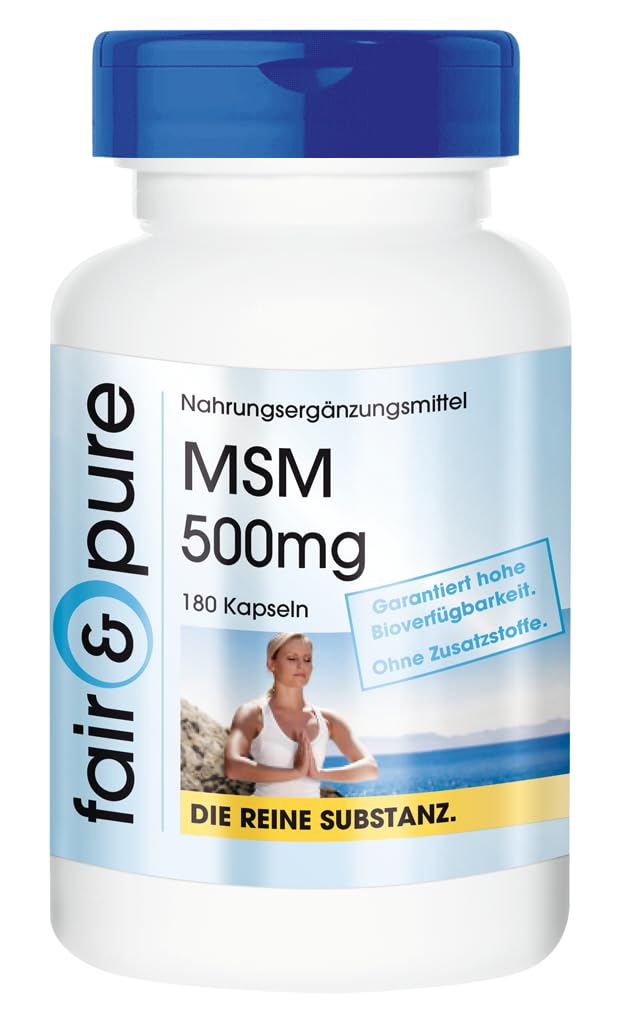 MSM capsules 500mg - methylsulfonylmethane - vegan - 180 MSM capsules - 100% MSM per capsule - pure substance without magnesium stearate - NewNest Australia