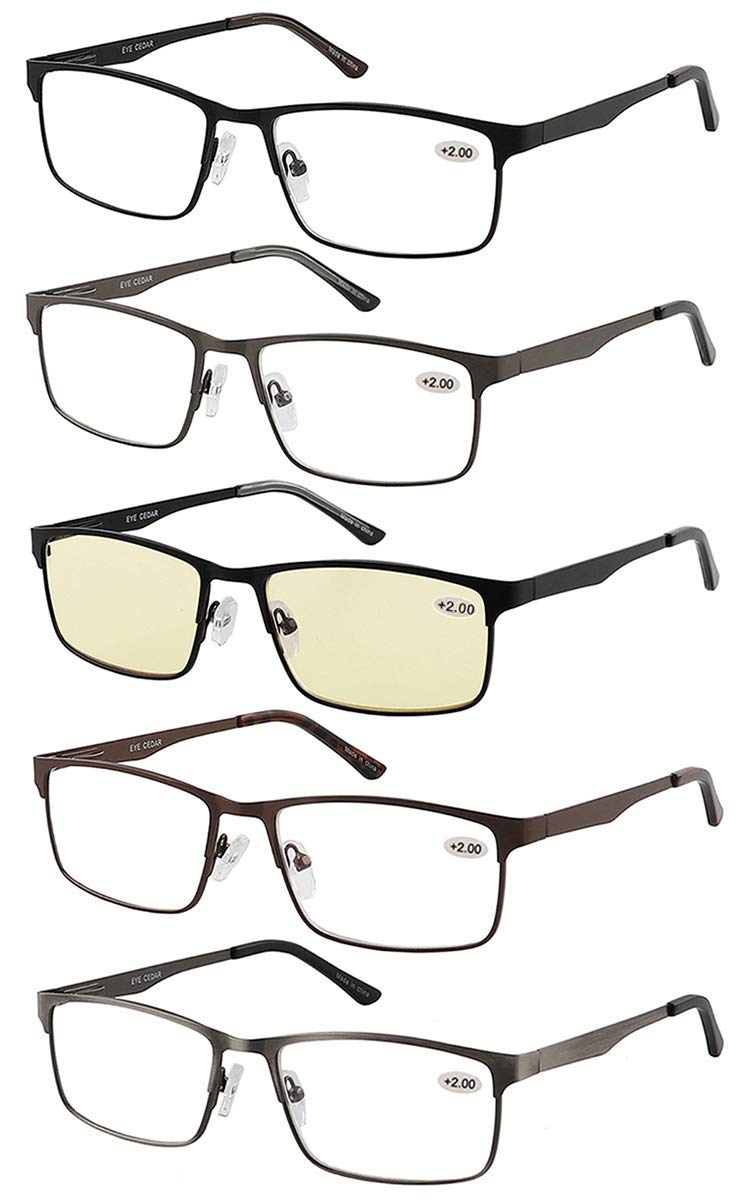 EYECEDAR Amcedar 5 pieces reading glasses men's rectangle frame metal gray stainless steel material spring hinges included computer reading glasses 1.50 5 colors mix 1.5 x - NewNest Australia