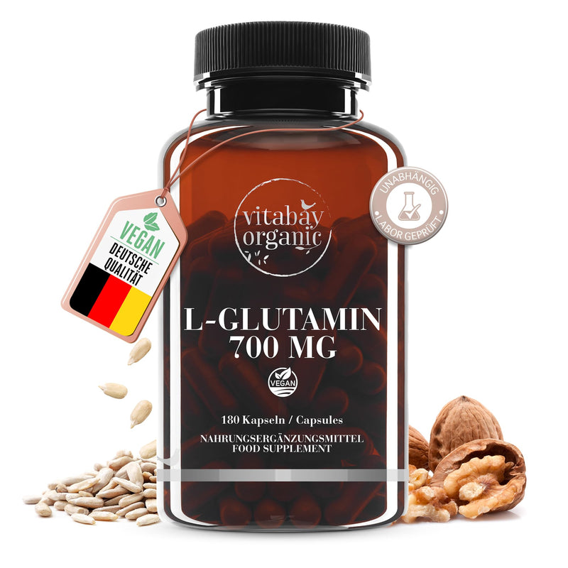 Vitabay L-glutamine Capsules 700mMg Vegan - 180 Capsules L-glutamine High Dose - L Glutamine Capsules Glutamine Glutamic Acid - Amino Acid L-glutamine High Dose Laboratory Tested - Glutamine Vegan 180 Pieces (Pack of 1) - NewNest Australia