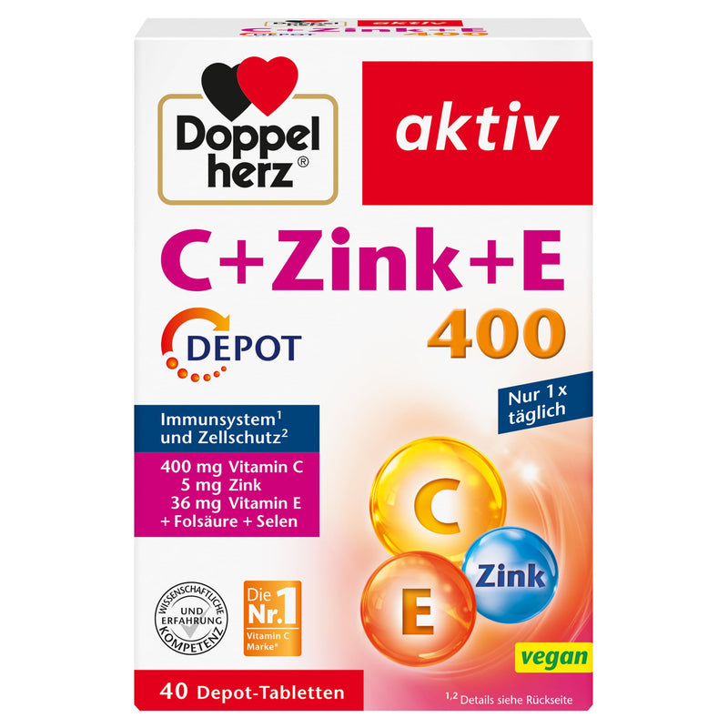 Doppelherz C + Zinc + E 400 - Vitamin C and zinc support the normal function of the immune system - vegan - 40 tablets - NewNest Australia