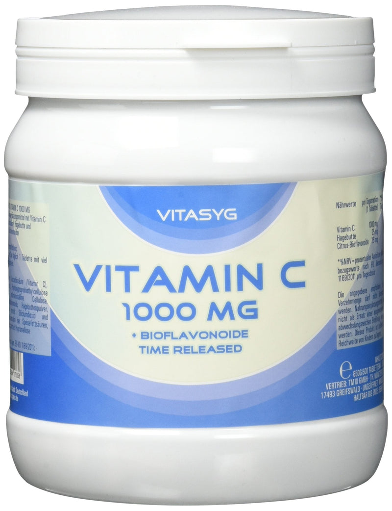 Vitasyg Vitamin C 1000mg + bioflavonoids, for immune system, skin, teeth and cartilage - 500 tablets - NewNest Australia