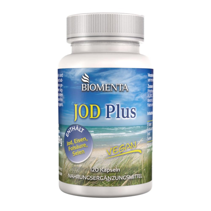 BIOMENTA Iodine Plus - 120 high-dose iodine capsules - active ingredient complex with selenium, folic acid, iron - vegan - premium quality - NewNest Australia