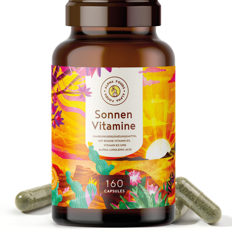 Vitamin D3 + K2 - high dose 4,000 IU - 160 capsules - vitaMK-7, 99.99% all-trans and vegetable omega 3 fatty acids from linseed and algae - SUN VITAMINS - NewNest Australia