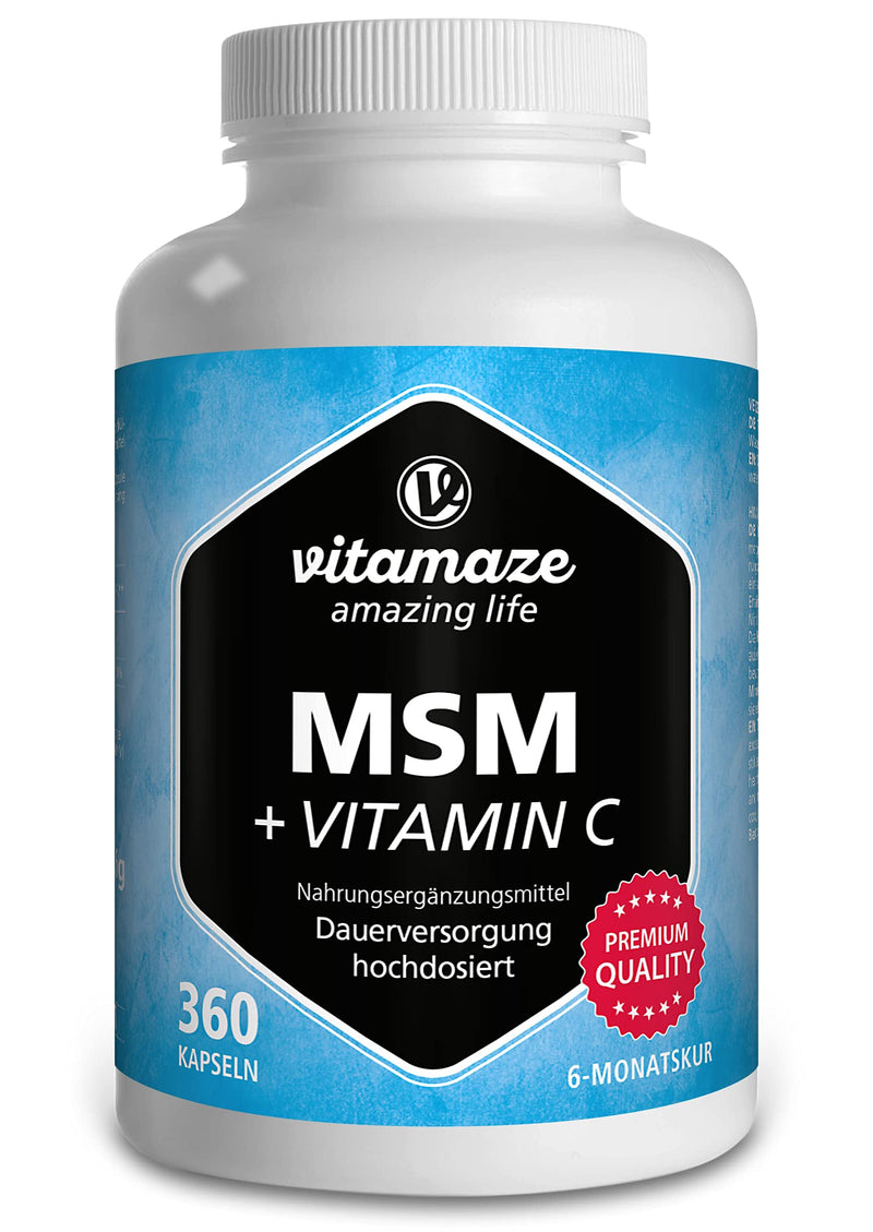 MSM capsules + vitamin C, high dose, 360 capsules for 6 months, 1,334 mg organic sulfur powder per day, 99.9% pure methylsulfonylmethane, nutritional supplement without additives, Made in Germany - NewNest Australia
