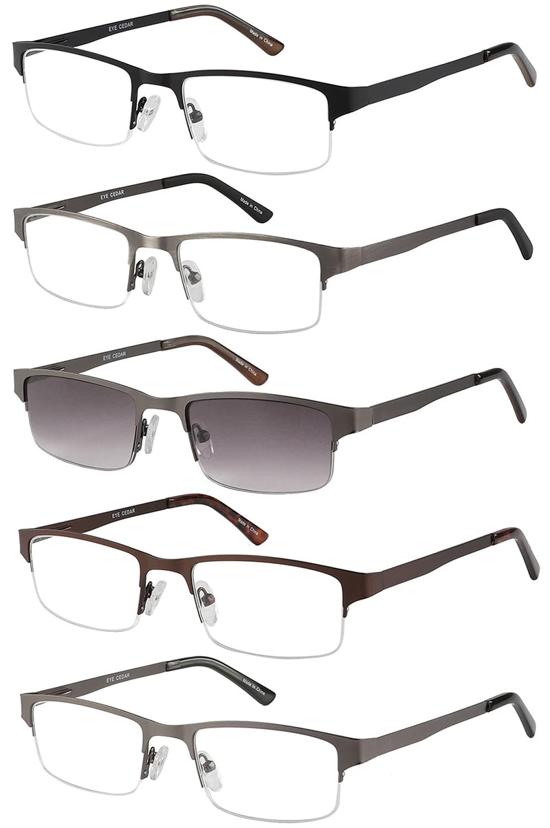 EYECEDAR 5 Pieces Reading Glasses Men Half Frame Rectangle Stainless Steel Material Metal Spring Hinges Included Sun Reading Glasses 1.50 +1.50 5 Colors Mixture - NewNest Australia