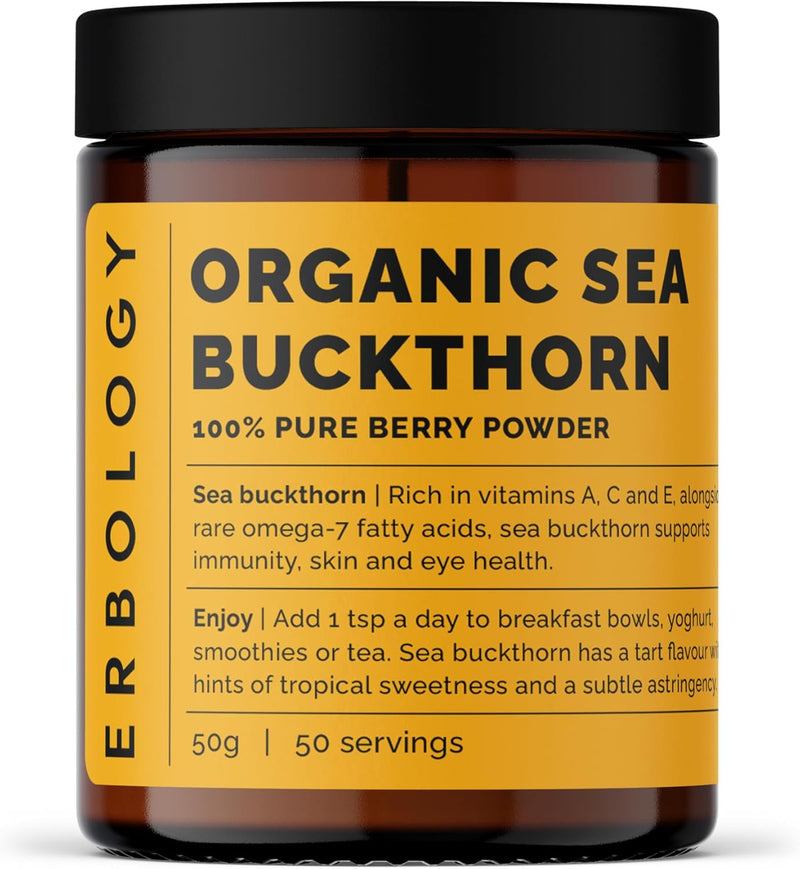 Organic Sea Buckthorn Powder 35g - Rich in Omega-7, Vitamin A and Vitamin E - Raw - Gluten Free