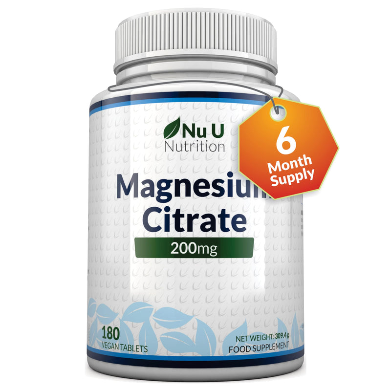 Magnesium Citrate 200mg - 180 Magnesium Tablets - 200mg per Tablets - 6 Month Supply - High Dose - Nu U Nutrition - NewNest Australia