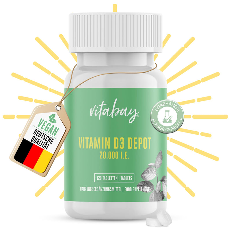 Vitabay - Vitamin D3 Depot 20,000 IU - 120 Vegans - High Dose 20,000 Vitamin D Tablets - Vit D Capsules Vit D3 20,000 120 Pieces (Pack of 1) - NewNest Australia