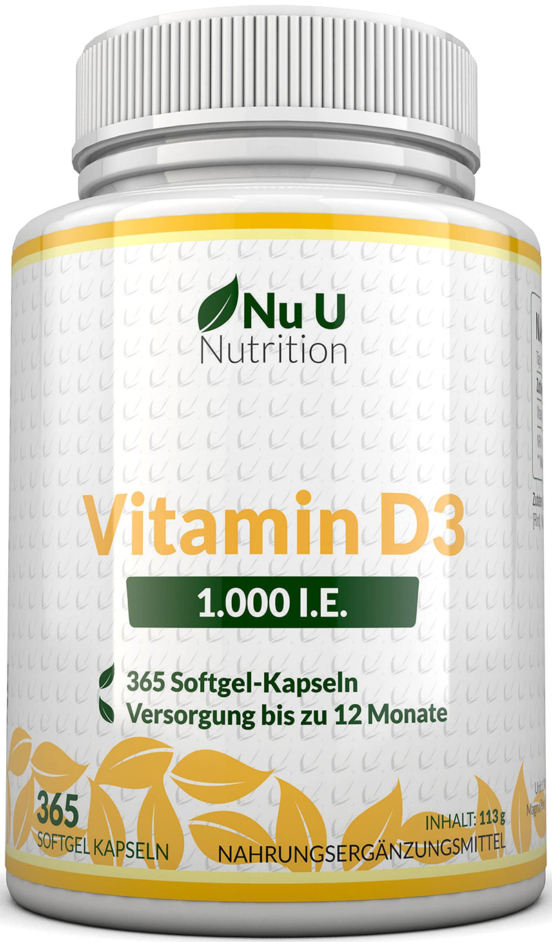 Vitamin D3 1,000 IU high dose | for bones, teeth & immune system | Annual supply | 100% Money Back Guarantee | 365 Softgel Capsules | Dietary supplements from Nu U Nutrition - NewNest Australia