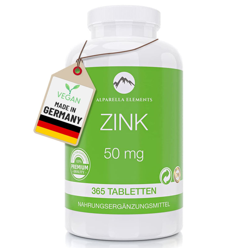 High-dose zinc tablets - 50 mg zinc gluconate per tablet - 365 vegan zinc tablets as a 2-year supply - dietary supplement from Alparella Elements - NewNest Australia