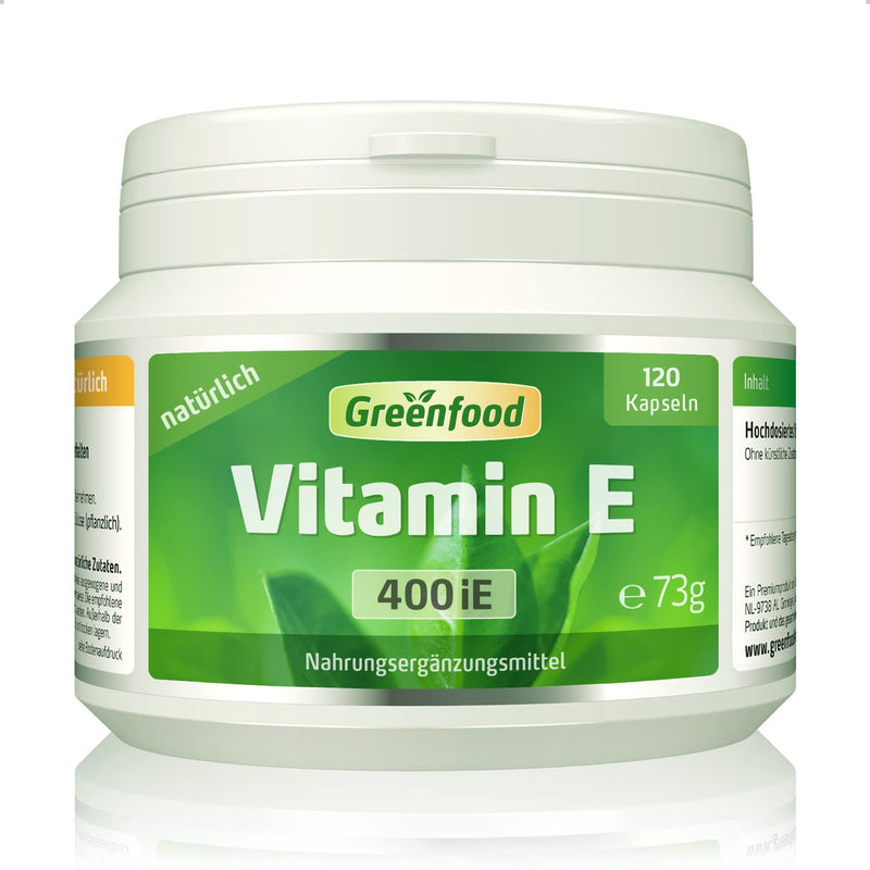 Greenfood - Vitamin E capsules - 400 iU - 120 softgel capsules - Supports the protection of cells from oxidative stress - Without artificial additives and genetic engineering - NewNest Australia