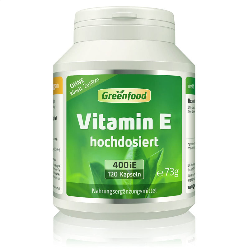 Greenfood - Vitamin E capsules - 400 iU - 120 capsules - Supports the protection of cells from oxidative stress - Without artificial additives and genetic engineering 120 pieces (pack of 1) - NewNest Australia