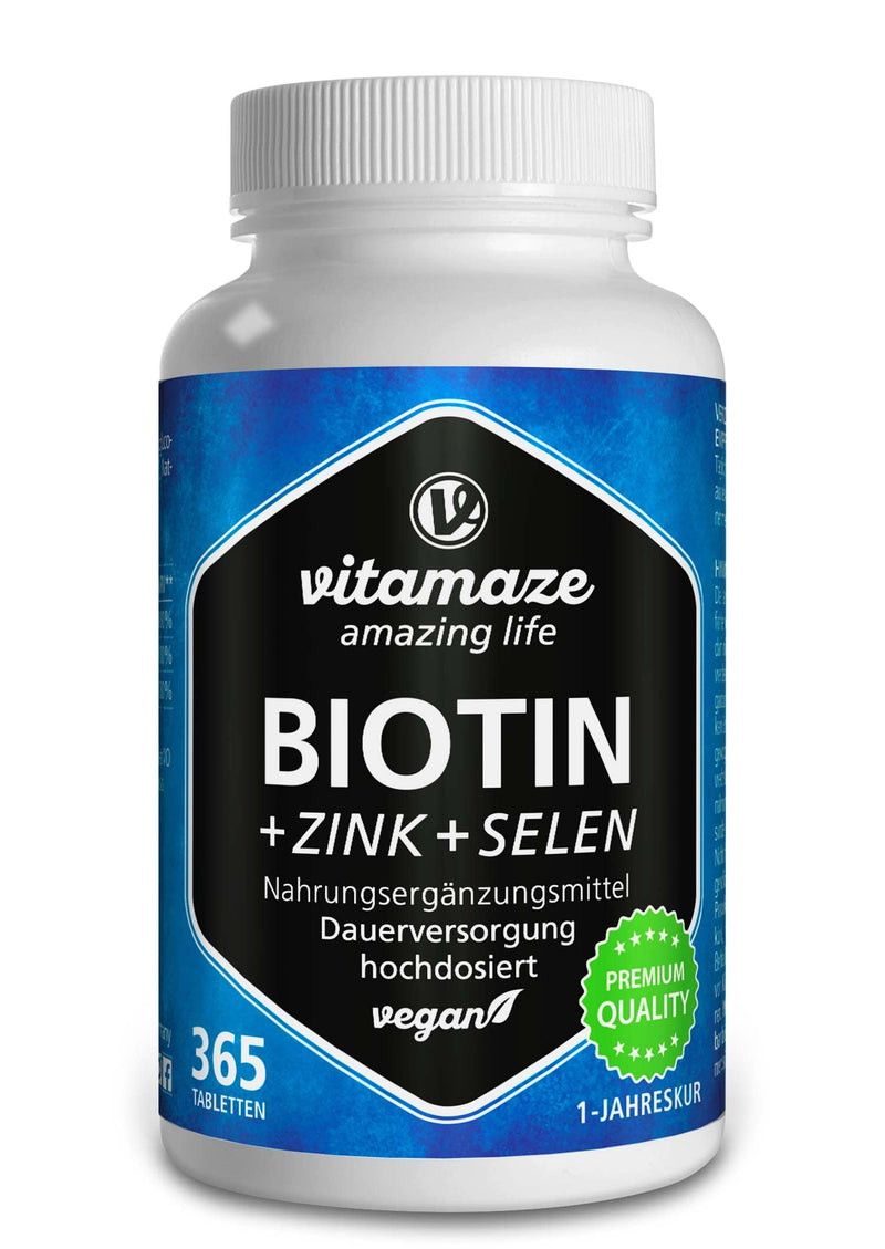 Biotin High Dose with Selenium and Zinc for Hair Growth, Skin and Nails, 365 Vegan Tablets for 1 Year, Biotin High Dose 10,000 mcg, Made in Germany - NewNest Australia