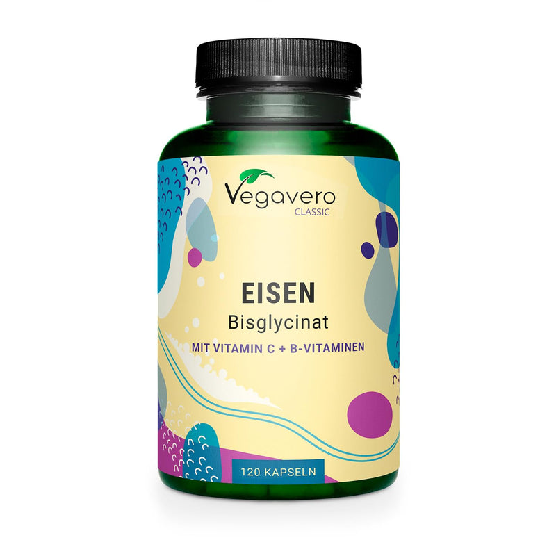 IRON BISGLYCINATE Vegavero® | 30 mg iron | With natural vitamin C, folic acid Quatrefolic®, vitamin B12, B6 & B2 | VEGAN & without additives | 120 capsules - NewNest Australia