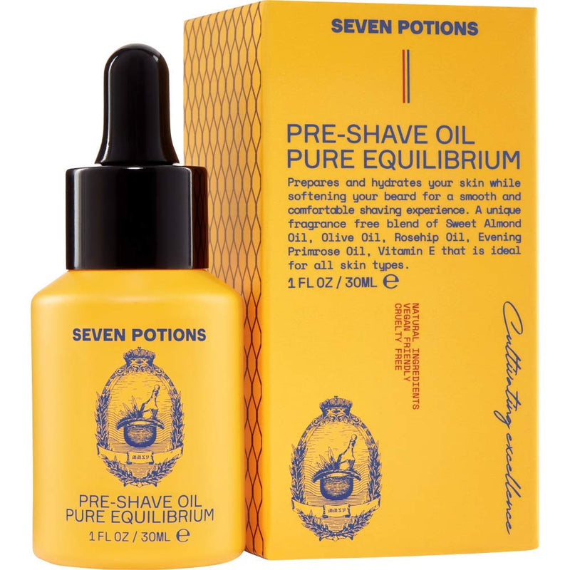 Seven Potions Shaving Oil for Men - Ideal for sensitive skin, prevents irritation, reduces cuts, protects and nourishes facial skin - Purely Natural, Organic, Vegan (30ml) Pure Equilibrium - NewNest Australia