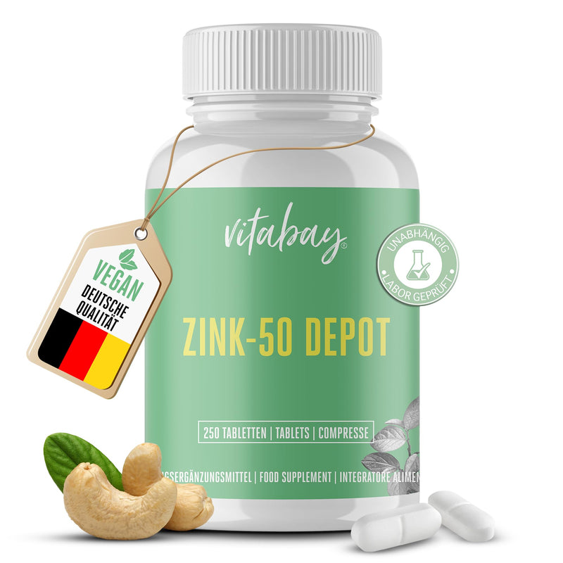 Vitabay Zinc Gluconate High Dose 50 mg - 250 VEGAN Tablets (500 Servings) - 25 mg Zinc High Dose per Half Tablet - Zinc Tablets Zinc Zinc Capsules Zinc Supplement Dietary Supplement Pack of 250 (Pack of 1) - NewNest Australia