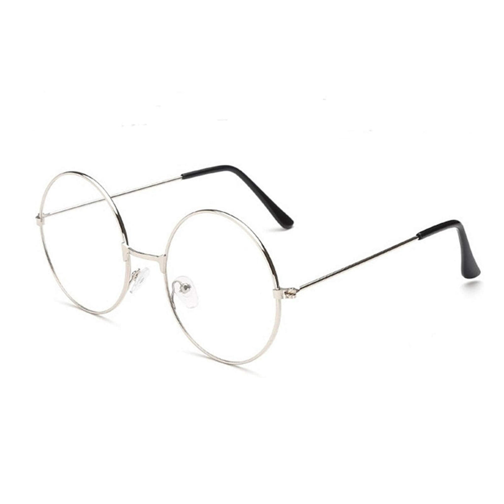 TRIXES glasses with round lenses - Beatles retro sixties style clear glass lenses - round glasses as a costume addition, cosplay, retro parties, geek glasses accessories for dressing - classic vintage silver - NewNest Australia