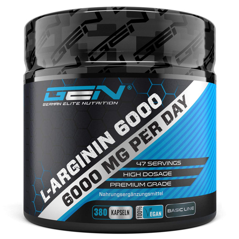 L-Arginine - 380 vegan capsules - 6000 mg plant-based HCL per daily serving (= 4980 mg pure L-arginine) - Amino acid - High dosage - Laboratory tested - Premium quality - NewNest Australia