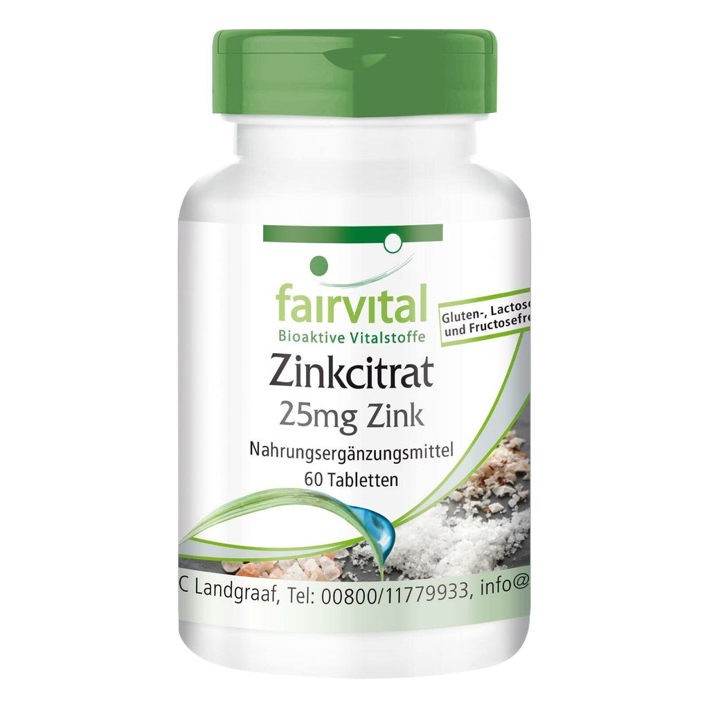 Fairvital | Zinc tablets - 25mg zinc (elemental content) per tablet - made from zinc citrate - HIGH DOSE - VEGAN - 60 tablets - NewNest Australia