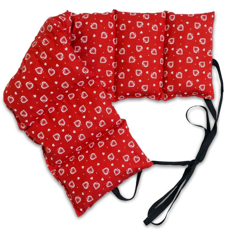 Cherry stone pillow 7-chamber with ribbon to tie around. Heat cushion, grain cushion (65x15cm, red hearts, cherry stones) - NewNest Australia