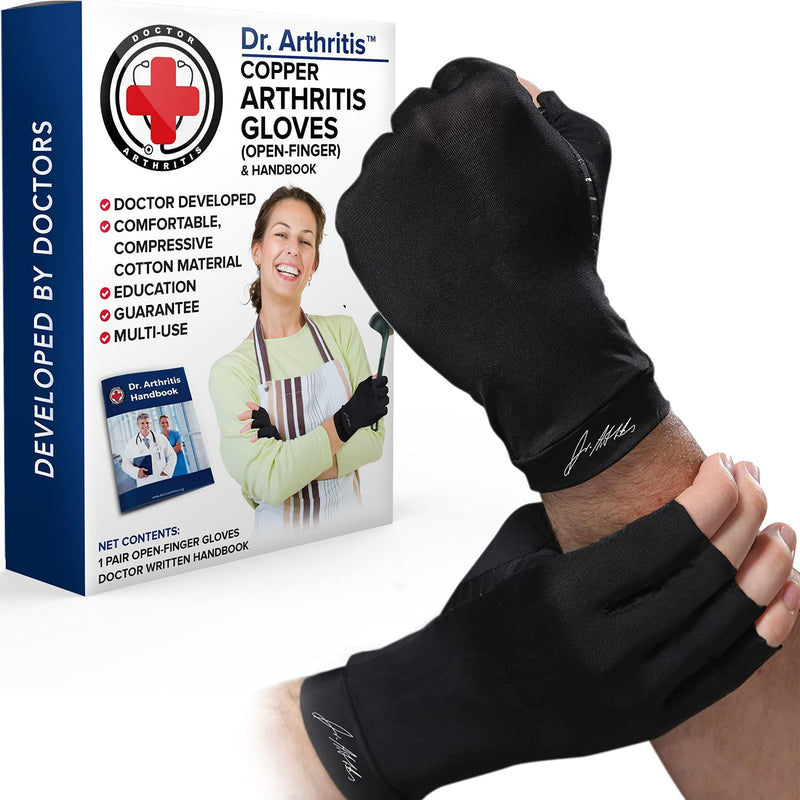 Designed By Doctors Osteoarthritis Gloves With Copper Compression Gloves For Women And Men Arthritis Gloves / Fingerless Gloves For Pain Relief And Warmth [Black, L] - NewNest Australia