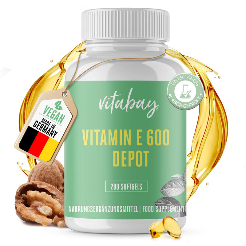 Vitabay High-dose Vitamin E 600 IU Depot - 200 VEGAN Softgel Vitamin E Capsules High Dose with Tocopherol and Tocotrienol - Natural Vitamins Vit E - Vitamins Softgels Capsule with Tocotrienols - NewNest Australia