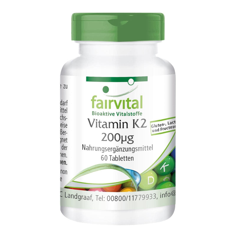 Fairvital | Vitamin K2 MK-7 200µg - HIGH DOSE - Menaquinone MK-7 - natural & fermented from natto - VEGAN - 60 tablets - NewNest Australia