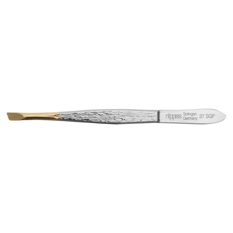 nippes Solingen, tweezers 37SGP For removing the finest hairs Nickel-plated steel 9 cm, gold-plated tip, 1 piece slanted - NewNest Australia
