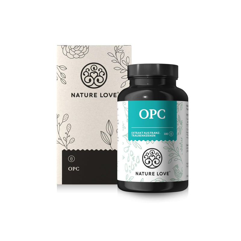NATURE LOVE® OPC grape seed extract - 180 capsules - high dosage with 800 mg extract per daily dose - from French grapes - with natural vitamin C - laboratory tested, vegan, produced in Germany - NewNest Australia