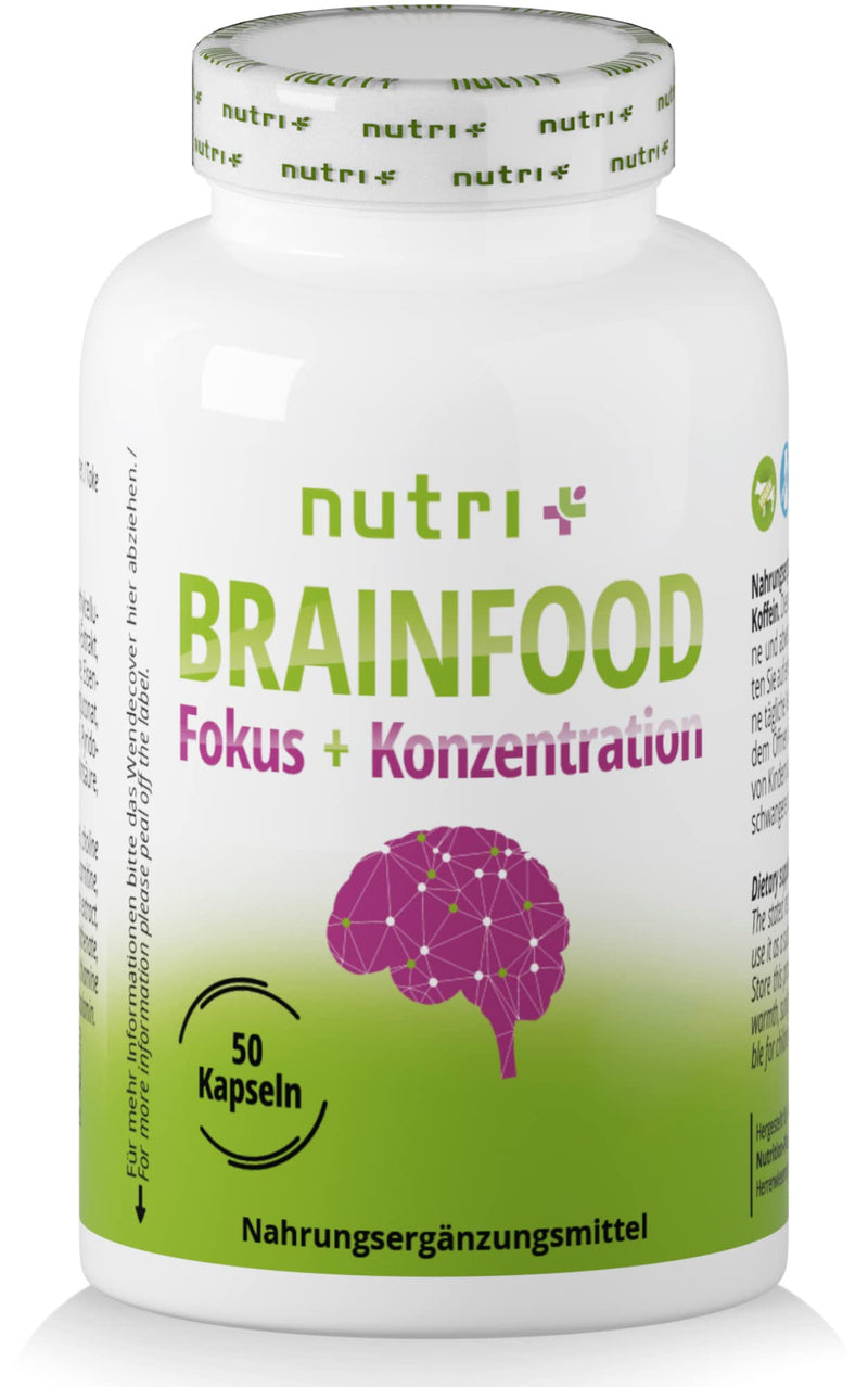 Concentration Tablets - Brain Booster - Brain Focus Performance Memory - Learning Aid Capsules High Dose - Supplement With Caffeine, Choline, Ginseng - Nutri-Plus Brainfood Vegan - NewNest Australia
