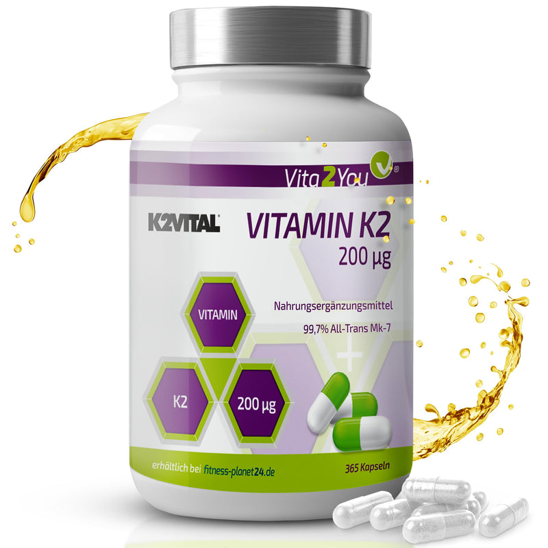 Vita2You Vitamin K2-200µg - 365 capsules - Original K2VITAL® - > 99.7% All-Trans - Annual pack - Natural Menaquinone MK-7 - Premium quality - Made in Germany - NewNest Australia