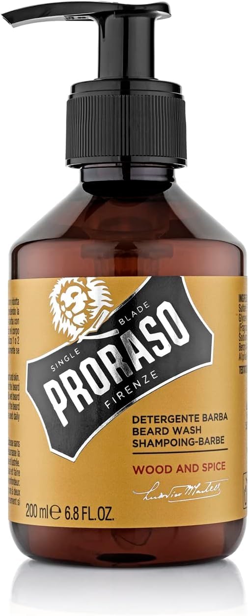 Proraso Beard Wash Wood & Spice, 200ml, scented beard shampoo cleans, nourishes and refreshes beard and skin, washing gel gently removes impurities, Made in Italy - NewNest Australia