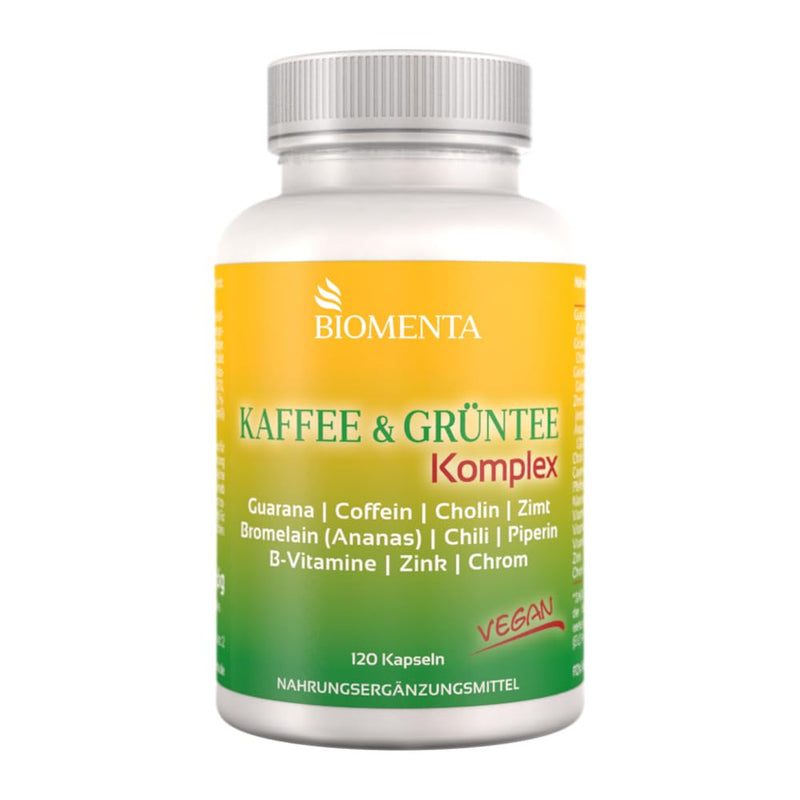 Biomenta Coffee & Green Tea Complex - With Green Tea, Green Coffee, Guarana, Caffeine, Choline, Cinnamon, Bromelain, Chilli, Piperine And More - 120 Vegan Capsules - NewNest Australia