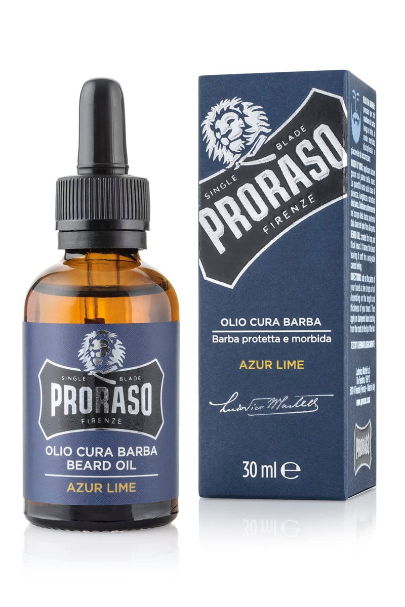 Proraso Beard Oil Azur Lime, 30 ml, beard oil with a fresh, woody scent, beard softener nourishes skin and hair and protects beard hair, Made in Italy, aloe - NewNest Australia