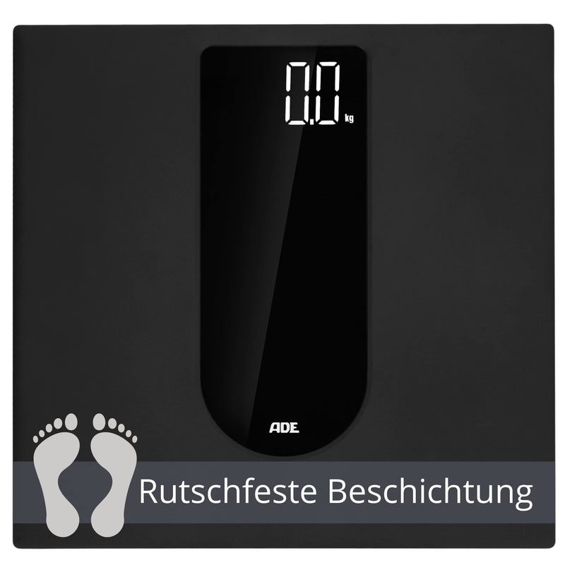 Ade Digital Bathroom Scales With Large Led Display | Non-Slip Weighing Surface Made Of Safety Glass | Accurate Weighing Results In 100G | Elegant Black Matte Surface | Up To 180Kg - NewNest Australia