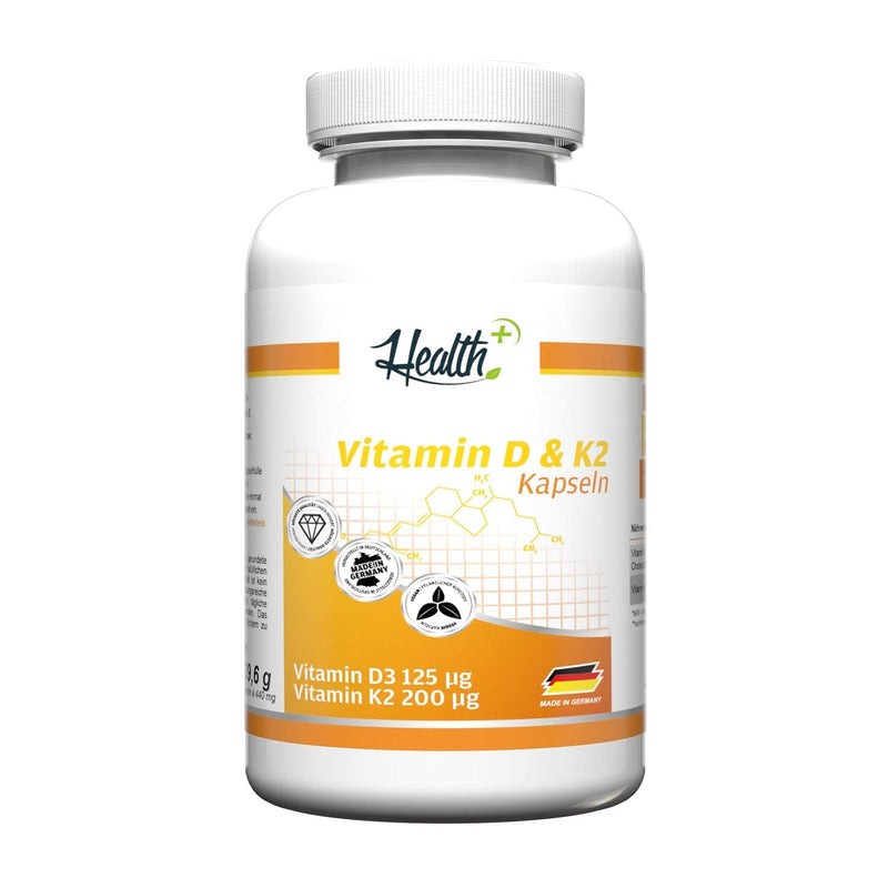 Health+ Vitamin D3 & K2, 90 capsules each with 5000 IU vitamin D3 and 200 mcg vitamin K2, high-dose vitamin D capsules, made in Germany - NewNest Australia