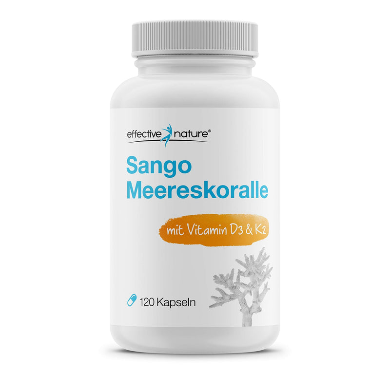effective nature Sango sea coral + vitamin D3 & K2-120 capsules - with calcium & magnesium in the optimal ratio 2:1 - high dosage & vegan - nutritional supplement for bones & acid-base balance - NewNest Australia
